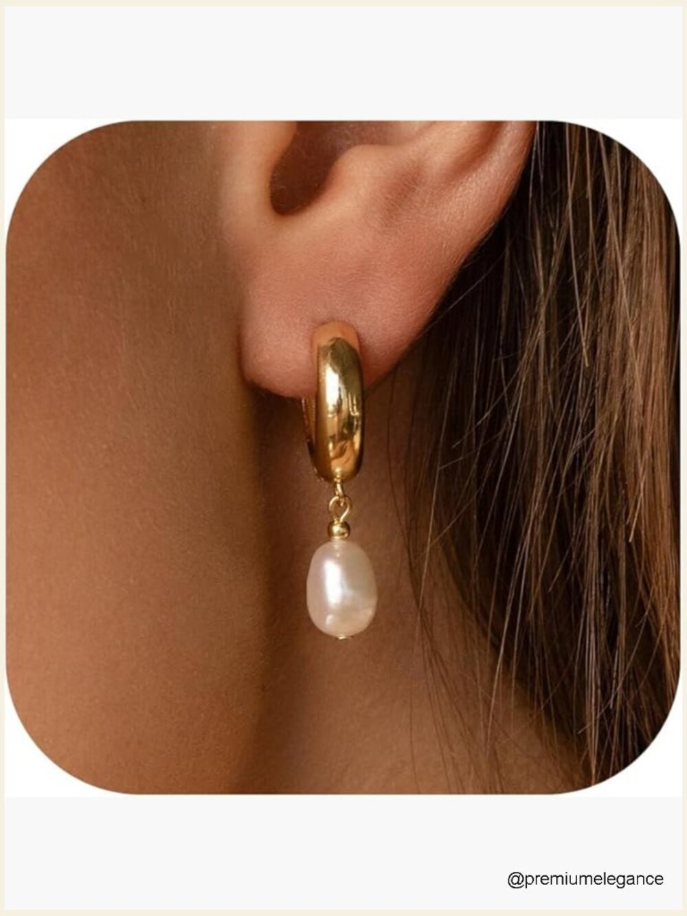 Freshwater Pearl Hoop Drop Earrings 14K Gold Wedding Bridal Jewelry
